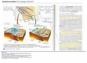 An image of a geology textbook page showing written notes and highlighting to indicate annotation possibilities.